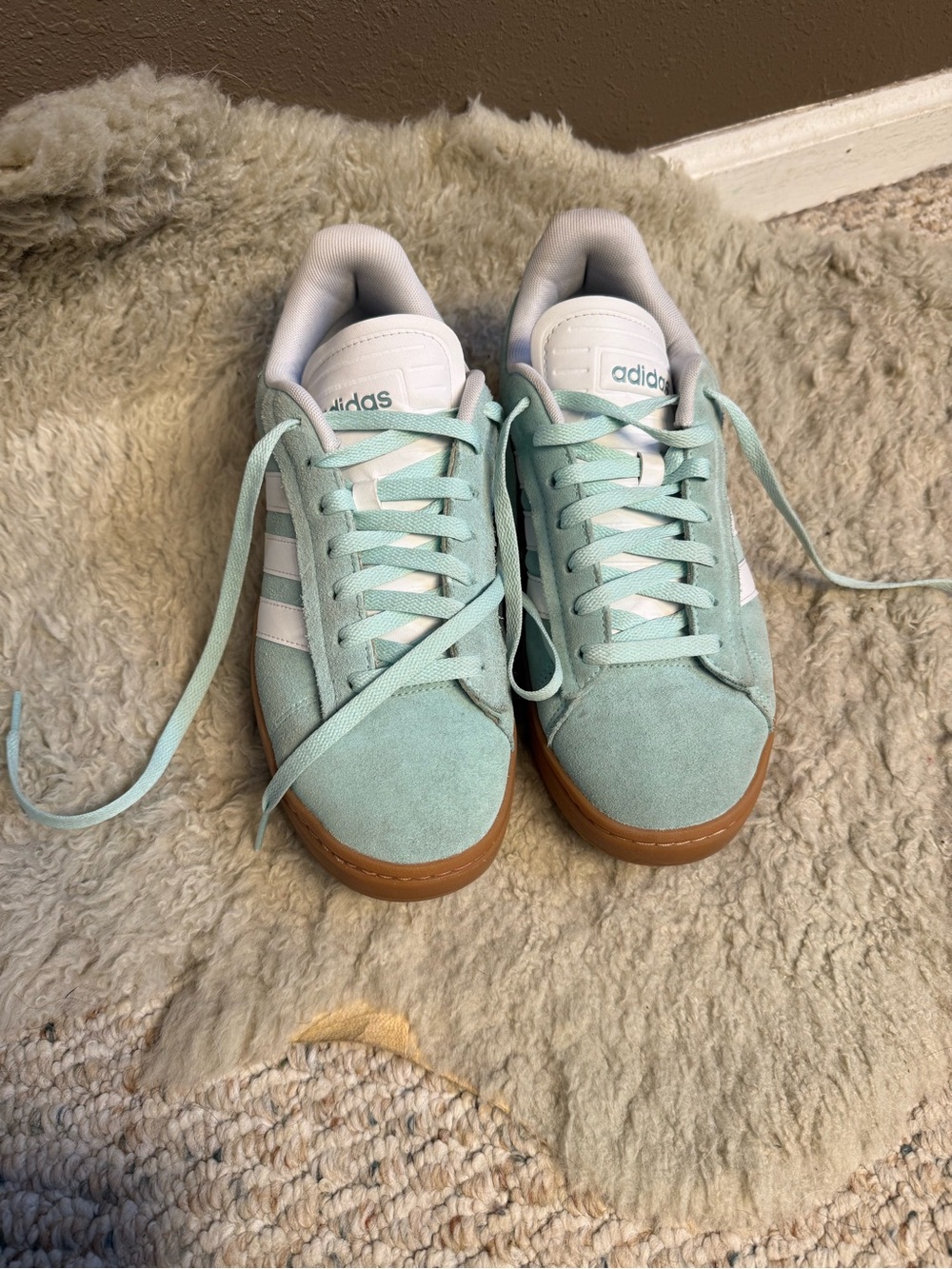 adidas Women's Mint blue and White Suede Sneakers with Gum Sole